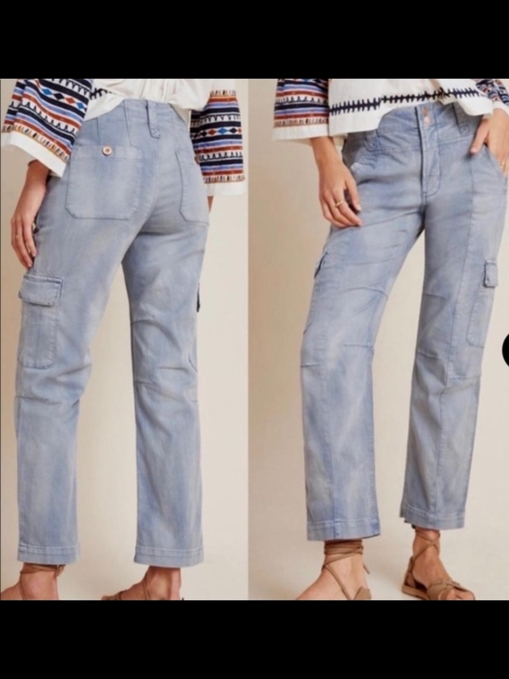 Anthropologie Women’s Blue Mineral Wash High Cargo Pants 29